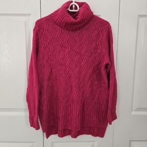 Pink Cable Knit Turtleneck Sweater